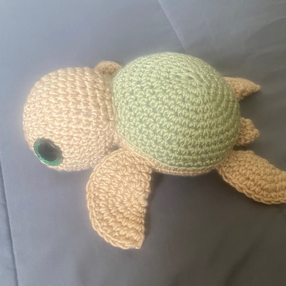 Handmade Green and Tan Turtle Plush Toy